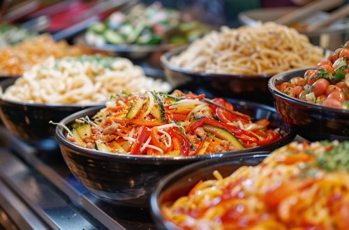 Colorful salad bar with various fresh ingredients. An array of colorful salads and fresh ingredients displayed at a salad bar, offering a healthy and vibrant dining option. BFF GmbH & Co. KG