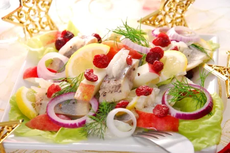 herring salad with apple and cranberry herring salad with apple,cranberry,lemon and dill for christmas